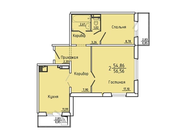 Планировка двухкомнатной квартиры 52,56 кв.м