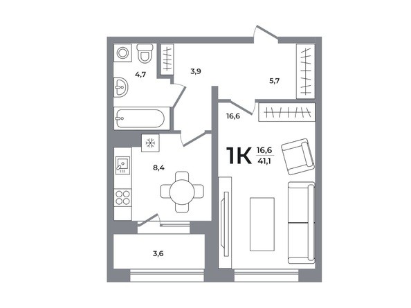 Планировка 1-комн 41,1 м²