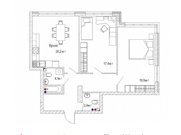 Планировка двухкомнатной квартиры 79,2 кв.м