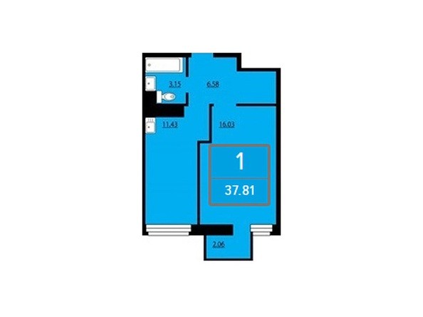 Планировка однокомнатной квартиры 37,81 кв.м