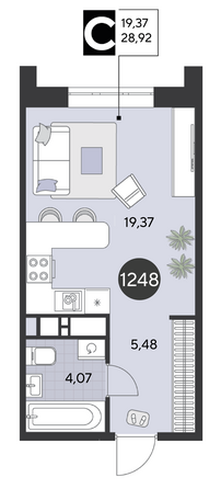 Планировка Студия 28,92 м²