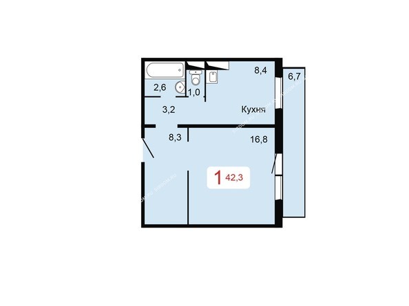 Планировка однокомнатной квартиры 42,3 кв.м