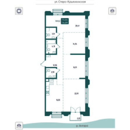 Планировка 4-комн 114,64 - 116,89 м²