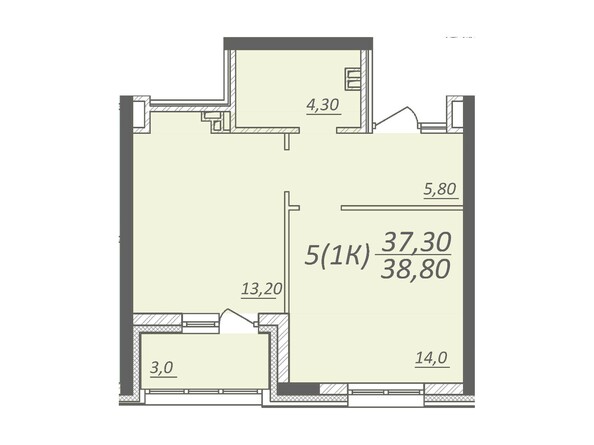 Планировка 1-комнатной квартиры 38,8 кв.м