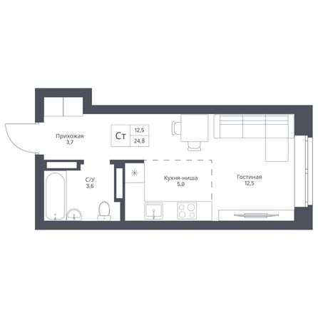 Планировка Студия 24,8 м²
