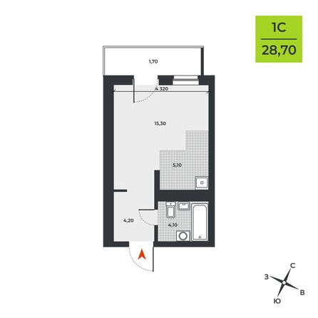 Планировка Студия 28,7 м²