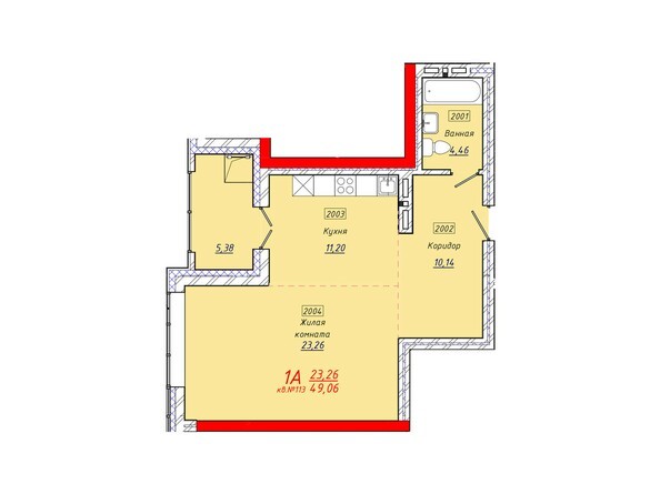 Планировка однокомнатной квартиры 49,06 кв.м.
