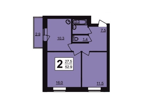 2-комнатная квартира 52,9 кв.м