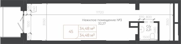 Планировка Студия 34,48 м²
