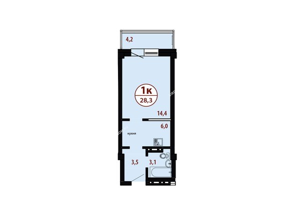 Секция №4. Планировка однокомнатной квартиры 28,3 кв.м