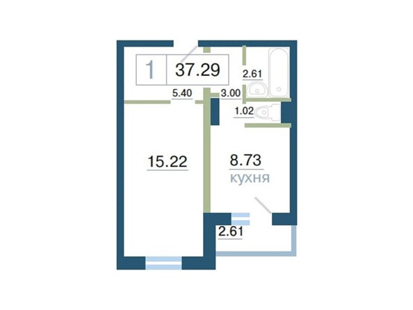 Планировка однокомнатной квартиры 37,29 кв.м