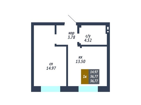 Планировка 1-комнатной квартиры 36,77 кв.м