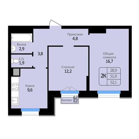 Планировка 2-комн 52,1 м²