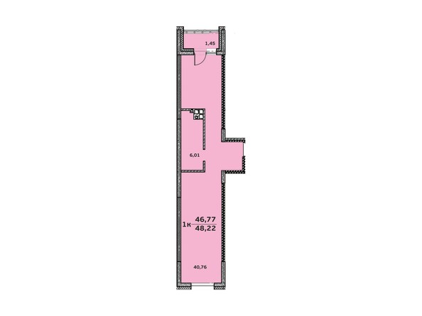 Планировка 1-комнатной квартиры 48,34 кв.м
