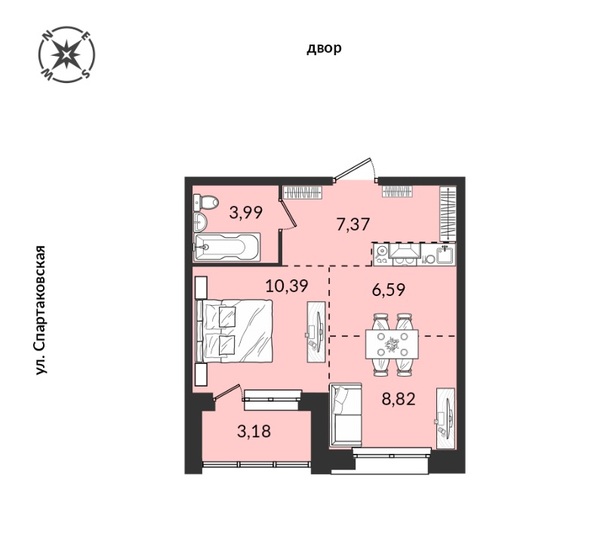 Планировка 1-комн 40,33, 40,34 м²