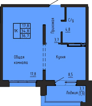 Планировка 1-комн 36,7 м²