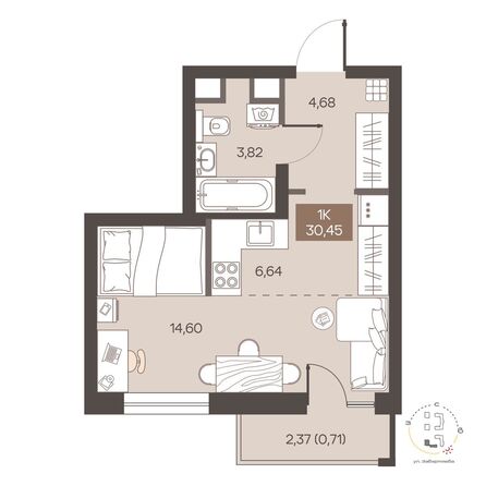 Планировка Студия 30,45 м²