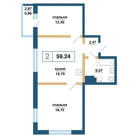 Планировка 2-комн 59,24 м²