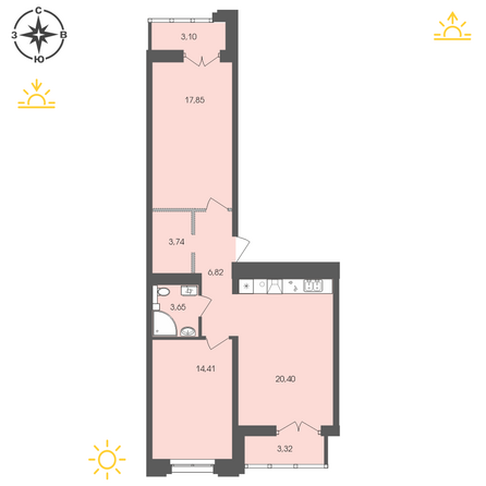 Планировка 2-комн 73,29, 73,48 м²