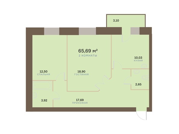 Планировка двухкомнатной квартиры 65,69 кв.м