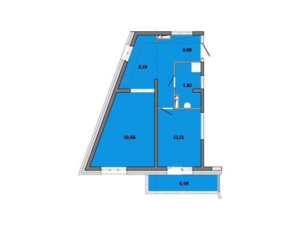 Планировка двухкомнатной квартиры 64,37 кв.м