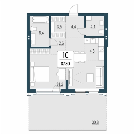Планировка 2-комн 87,8 м²