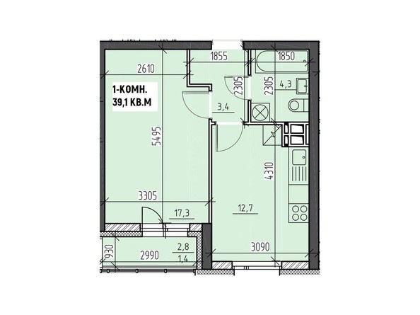 Планировка однокомнатной квартиры 39,1 кв.м
