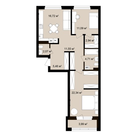 Планировка 3-комн 81,64, 81,74 м²