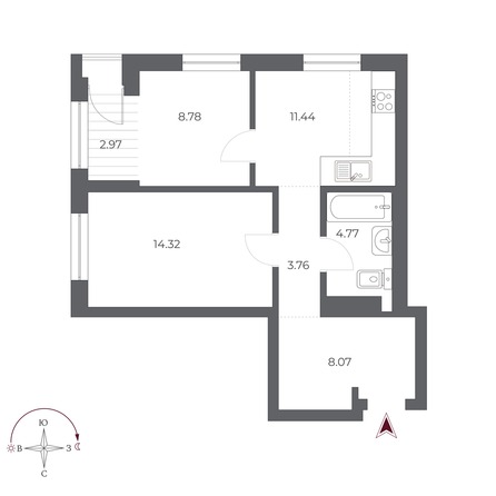 Планировка 2-комн 54,7 м²
