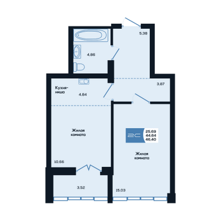 Планировка 2-комн 46,4, 46,41 м²