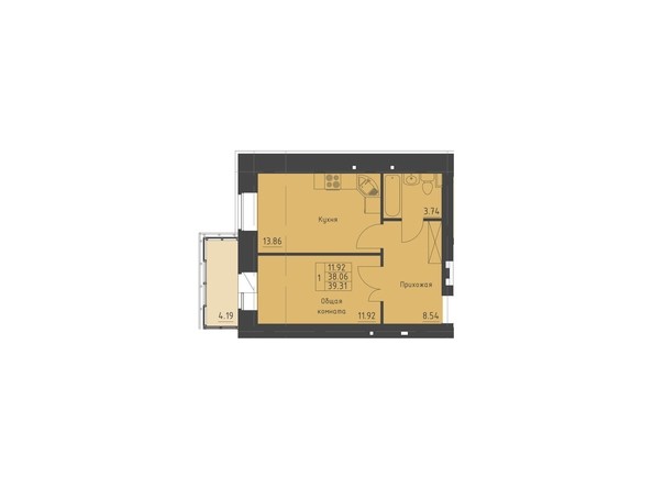 Планировка однокомнатной квартиры 39,31 кв.м