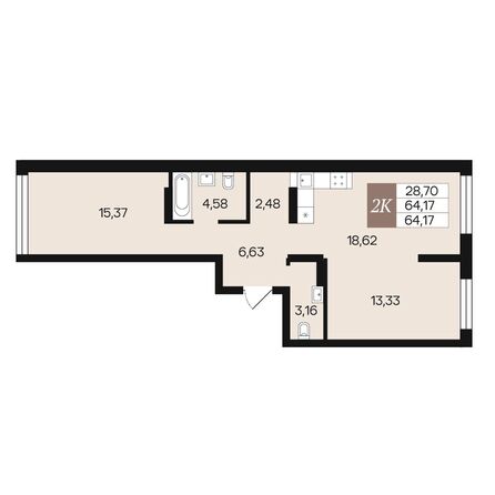 Планировка 2-комн 64,17 м²