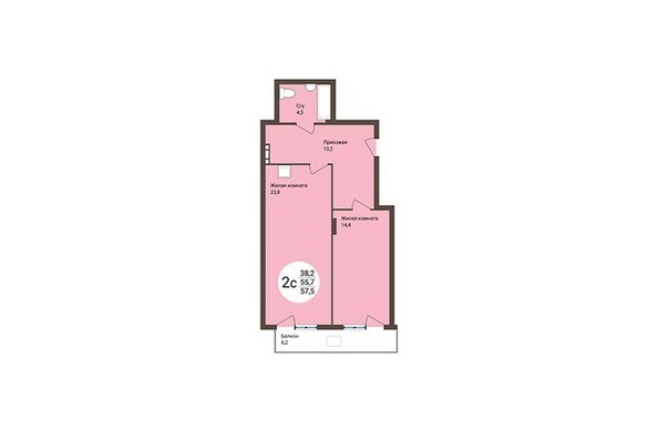 Планировка 2-комнатной квартиры 57,5 кв.м