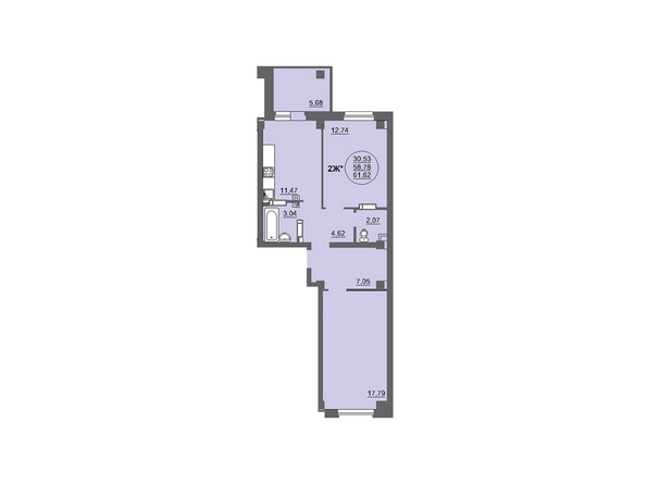Планировка 2-комнатной квартиры 61,62