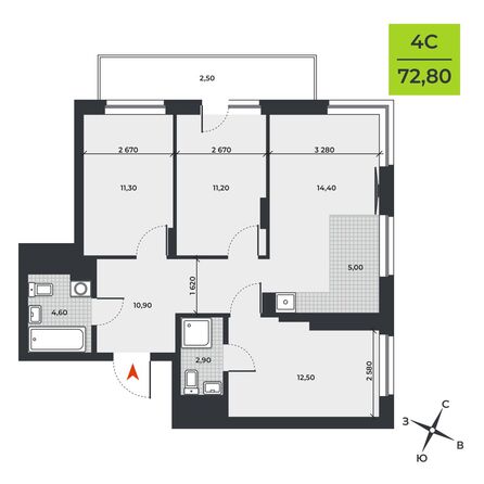 Планировка 4-комн 72,8 м²