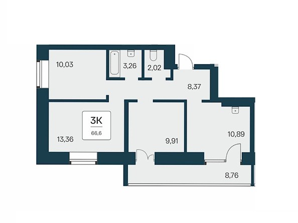 Планировка 3-комн 66,6 м²