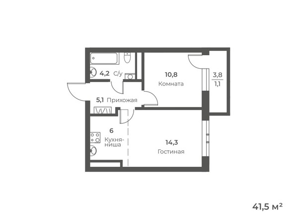 Планировка 2-комн 41,5 м²