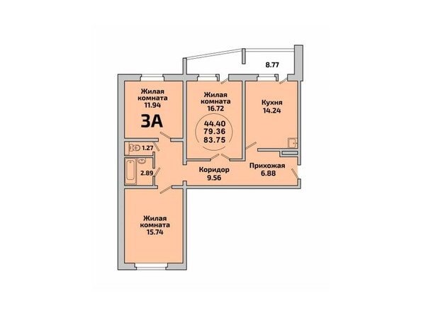 Планировка трехкомнатной квартиры 83,75 кв.м