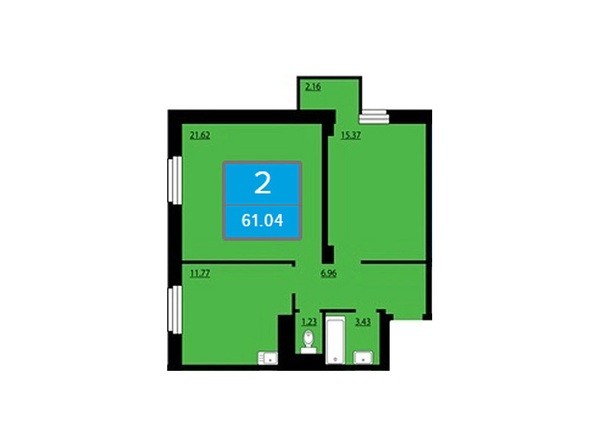 Планировка двухкомнатной квартиры 61,04 кв.м
