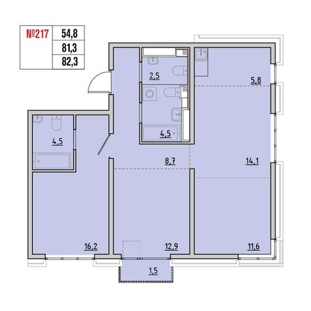 Планировка 4-комн 80,9, 82,3 м²