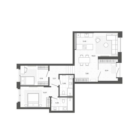 Планировка 3-комн 83,23 м²