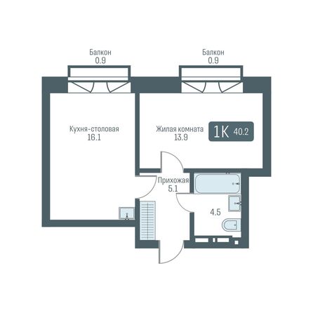 Планировка 1-комн 40,2, 40,3 м²