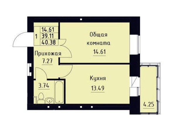 Планировка однокомнатной квартиры 40,38 кв.м