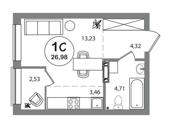 Планировка Студия 26,98 м²