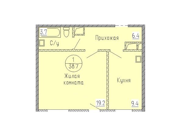 Планировка однокомнатной квартиры 38,7 кв.м
