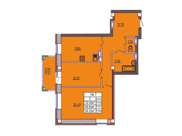 Планировка 2-комн 68,3 м²