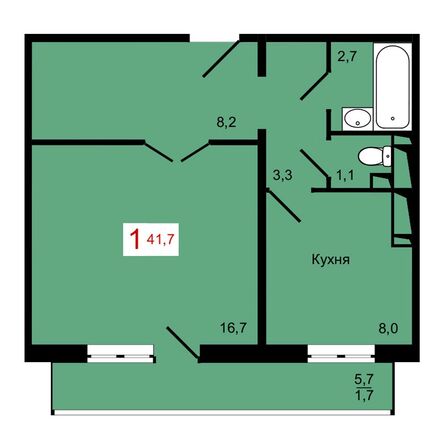 Планировка 1-комн 41,7 м²