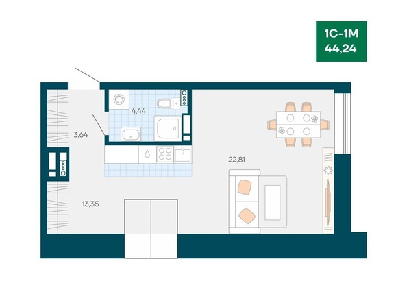 Планировка Студия 44,24 м²