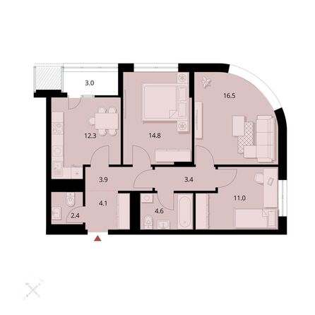 Планировка 3-комн 75,96 м²
