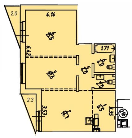 Планировка 2-комн 58,9 - 61,1 м²